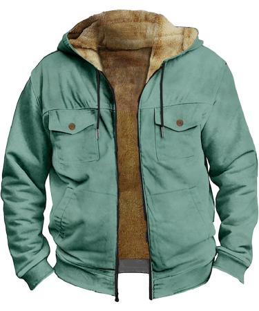 Hanxiulin Men's Fleece Jacket - Warm Plush Hooded Outdoor Coat | Cuddly & Stylish Mint Green 4XL Hiking Jacket - Buy Online on GoSupps.com