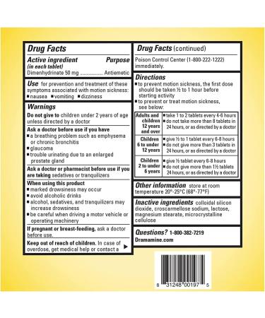 Dramamine Motion Sickness Relief Tablets - Original Formula, 12 ea - Buy Online on GoSupps.com