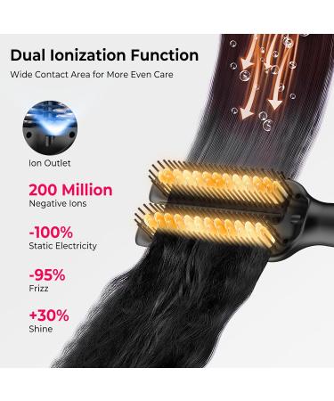 2 in 1 Hair Straightener Brush & Curler - Fast Heating Ceramic Comb Dual Voltage 5 Temp Settings for Global Travel - Buy Online on GoSupps.com