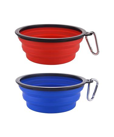 Moacc 2 pieces foldable silicone dog bowl foldable travel bowl bowl for dogs and cats spout -safe dog bowl with mountain stalig's buckle for water and feed (1000ml blue and red) blue+red - Buy Online on GoSupps.com