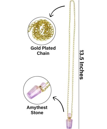 Natural Amethyst Pendant Necklace | Healing Crystal Essential Oil Diffuser for Men & Women - Gold Plated 13.5 Chain - Buy Online on GoSupps.com