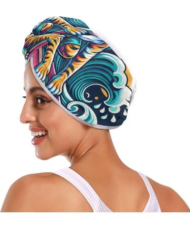 Summer Surfing Tiger Hair Towel 2 Pack | Super Absorbent & Quick Dry Hair Turbans for Women & Girls - Buy Online on GoSupps.com