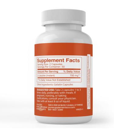 PURE ORIGINAL L-Leucine 100 Capsules - No Additives Lab Verified 100% Pure Ingredients for Optimal Health - Buy Online on GoSupps.com