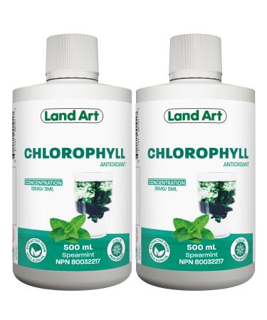 Liquid Chlorophyll Mint Cold Extracted from Non-GMO Alfalfa - Detox - Alkaline - Natural Body Deodorant Antioxidant - Made in Canada (Pack of 2) 500 ml (Pack of 2)