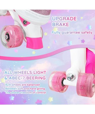 MammyGol Adjustable Roller Skates with Full Light Up Wheels for Girls | X-Small - Small - Medium Sizes | Ages 3-8 | Quad Skates in Rainbow Pink - Buy Online on GoSupps.com