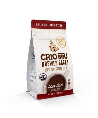 Crio Bru Brewed Cacao Uber Dark Spanish Roast 10oz Bag - Coffee Alternative Natural Healthy Drink | 100% Pure Ground Cacao Beans | 99.99% Caffeine Free, Keto, Low Carb, Paleo, Non-GMO, Organic 10 Ounce (Pack of 1)