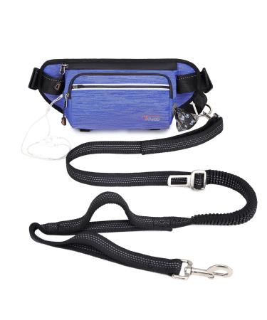 TUDEC Dogs Jogging line with belly belt free-handed leash with belt bag jogging dog leash for large and medium-sized dogs elastic and reflective running leash and feces bag dispenser (blue gray) 767 blue gray