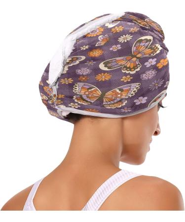 Flower Butterfly Dry Hair Cap Set | 2 Piece Quick Drying Towel & Button Headband | Super Absorbent & Soft - Buy Online on GoSupps.com
