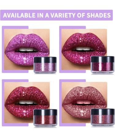 MAEPEOR Glitter Lip Kit - Diamond Metallic Shimmer Lip Powder Set with Primer and Brush - Pink Red - Lips Nails Art - Buy Online on GoSupps.com