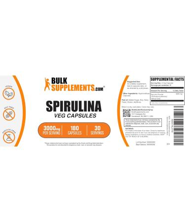 BulkSupplements.com Spirulina Capsules - Green Superfood Supplement Spirulina Supplement - Vegan 6 Capsules per Serving 180 Count (Pack of 1) - Buy Online on GoSupps.com
