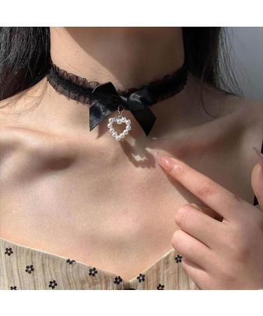 Oralgos Elegant Lace Heart Pendant Necklace for Women - Modern Pearl Collar Chain Decoration - Buy Online on GoSupps.com