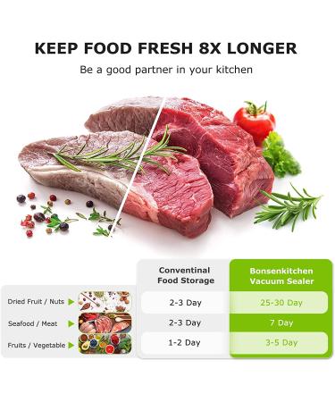 Bonsenkitchen Food Sealer Machine - 5-in-1 Vacuum Sealer for Sous Vide & Food Storage - Includes 5 Bags & 1 Suction Hose - Silver - Buy Online on GoSupps.com
