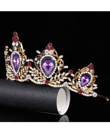 Lurrose Luxury Purple Crystal Baroque Crown Rhinestone Tiara - Bridal Headband - Buy Online on GoSupps.com