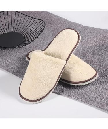 Tianmao 5 Pairs of Hotel Slippers - Thick Coral Fleece Closed Toe Spa & Travel Slippers for Guests | Universal Size 28.5x11cm | Brown & Beige Options - Buy Online on GoSupps.com