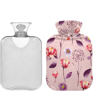 NAANLE 2L Hot Water Bottle with Cover - Watercolor Flowers Pink - Back Pain Relief Hand & Foot Warmer Neck Therapy - Buy Online on GoSupps.com