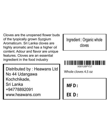 Heawans Hand Picked Premium Grade Organic Whole Cloves 4.5 oz  Packed in a USDA certified farm. 4.5 Ounce (Pack of 1) - Buy Online on GoSupps.com