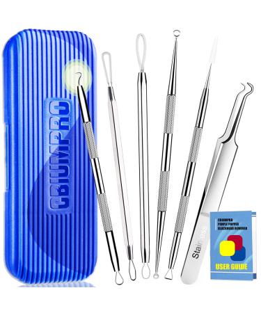 Blackhead Remover Tools, Pimple Popper Tool Kit, 6 Pack Professional Comedones Extractor Acne Removal Kit for Blemishs, Whitehead Popping, Zit Removing for Nose Face - with Organized Case 6 Pack Blackhead Remover With Case - Blue