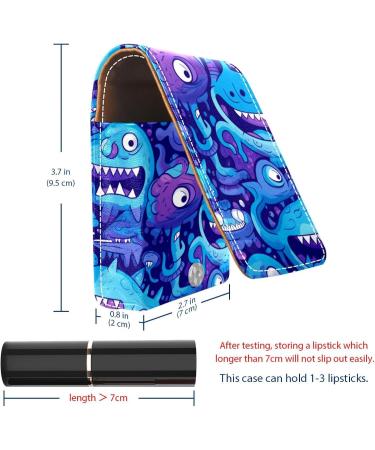 Travel Lipstick Organizer Case - Portable Makeup Bag with Mirror | Abstract Blue Cartoon Dinosaur Design - Buy Online on GoSupps.com