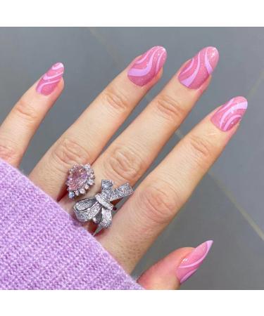 Novo Ovo Neon Pink Glitter Hologram Press-On Nails | Short to Medium Oval Almond Artificial Fingernails for Valentine's Day - Buy Online on GoSupps.com