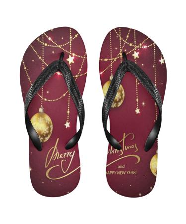 Mnsruu Golden Christmas Ball Flip Flops for Home Hotel Spa Bedroom Travel XXL for Men Women