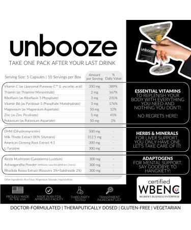 Unbooze - Post-Party Capsules - Feel Better After Drinking - Supplement with Vitamins Herbs Minerals & Adaptogens - The Better-for-You Way to Booze - Made for Smooth Mornings - (Pack of 10) 10 Pack - Buy Online on GoSupps.com