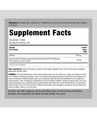 Piping Rock Caffeine Pills 220mg - 300 Tablets | Boost Energy & Metabolism | Non-GMO Gluten Free Pharmaceutical Grade Supplement - Buy Online on GoSupps.com