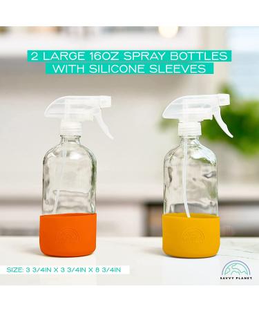Savvy Planet 16 oz Clear Glass Spray Bottles with Silicone Sleeve - 2 Pack White & Gray, Refillable for Cleaning Solutions, Essential Oils, Misting Plants - Quality Sprayer - Buy Online on GoSupps.com