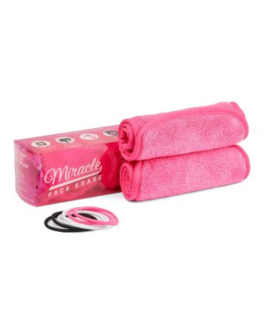 Miracle Face Erase 2 Pack Makeup Remover Cloths | Chemical-Free Microfiber | Includes 6 Hair Ties | Pink (2 Count) - Buy Online on GoSupps.com