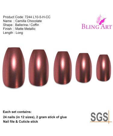 Bling Art Brown Metallic Ballerina Coffin False Nails - 24 Long Tips with Glue - International Shipping Available - Buy Online on GoSupps.com