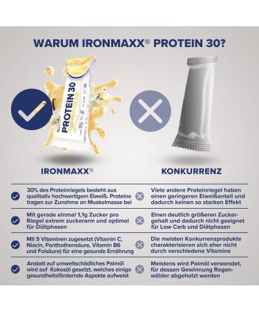 Ironmaxx Protein 30 Bar - Vanilla (24 x 35g) | Gluten-Free Palm Oil-Free Protein Bar | Low-Carb Sugar-Reduced Snack with Vitamins - Buy Online on GoSupps.com