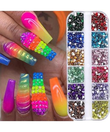 2Boxes 12 Grids Shiny Flat Back Rhinestones 3D Glitter Colorful 2mm 3mm Nail Art Rhinestones AB Crystal - Buy Online on GoSupps.com