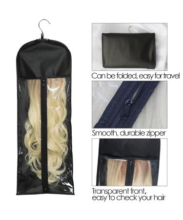 3 Pack Extra Long Wig Storage Bags with Hanger - Hair Extension Holder Case for Human & Synthetic Hair - Black Color 31.5 in - Buy Online on GoSupps.com