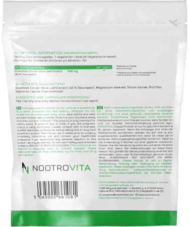Oliveblatte Extract 120 Capsules - 500mg Vegan Olive Leaf Extract | 40% Oleuropein | Allergen & Gluten Free | Made in ISO-Certified Facility - Nootrovita - Buy Online on GoSupps.com