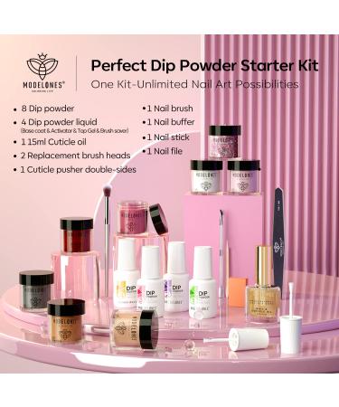 Modelones 20 Pcs Dip Powder Nail Kit Starter Set - 8 Colors Light Pink Glitter Nude Neutral Clear Dipping Powder System Liquid with Base/Top Coat Activator Brush for French Nail Art - DIY Salon Gift | Z-Gentle Pink - Buy Online on GoSupps.com