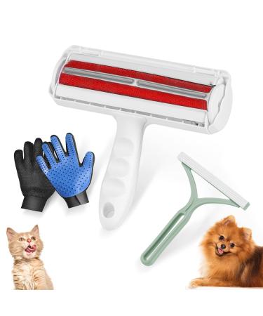 JOYI YAN 3 Piece Pet Bath Cleaning Kit Pet Hair Remover Includes Hair Removal Roller, Pet Grooming Gloves and Portable Brush for Treating Pet Hair Leftover from Furniture Carpet Clothes for Dogs Cats