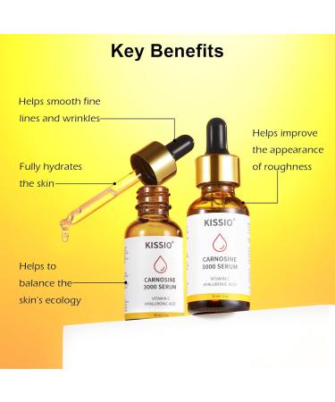 KISSIO Peptide Serum - Anti-Wrinkle Facial Serum with Vitamin C Hyaluronic Acid & Carnosine | Vegan Hydrating Skin Care for Fine Lines - 1 Fl Oz - Buy Online on GoSupps.com