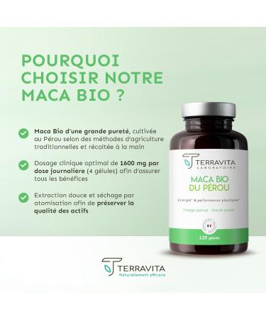 Organic MACA from Peru (Peruvian Ginseng) | Performance Fertility Desire and Energy | Root Rich in Vitamins and Minerals | 1600 mg/day for Maximum Effectiveness | 120 Vegan Capsules | Terravita - Buy Online on GoSupps.com