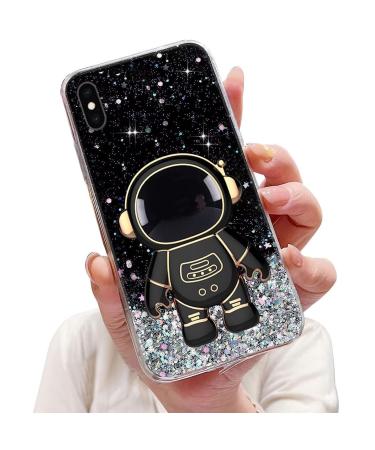 Tivenfezk Nadoli for iPhone X/XS astronaut Hidden Stand Shell caricature glitter stand soft silicone bling transparent protective cover iphone x/xs black