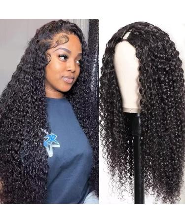 RXY V part wig human hair deep wave no leave out no glue thin part wig deep wave (16 inch  V part wig deep curly) 16 Inch V part wig deep curly