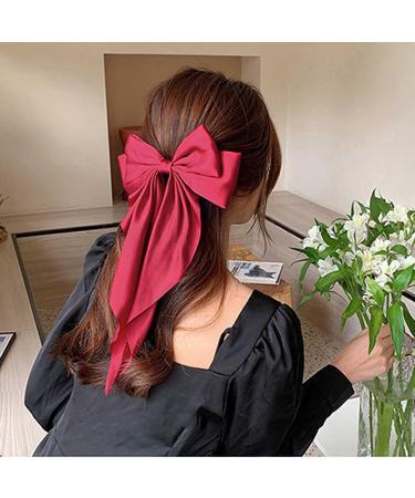 Xmsrn Vintage Large Silk Bow Hair Clips Barrette Ribbon Red Bow Hair Barrette French Silk Bow Head Clip Barrette Hair Red Hair Accessories for Women and Girls (Red) - Buy Online on GoSupps.com