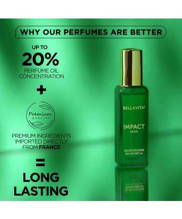 Be.lla V'ita Luxury IMPACT MAN Eau De Cologne Perfume with Mandarin Orange Patchouli Cedar | Woody Citrusy Long Lasting EDC Fragrance Scent for Men 20 Ml - Buy Online on GoSupps.com