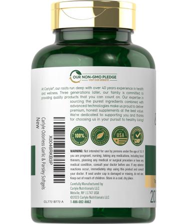 Carlyle Odorless Garlic & Parsley | 200 Softgels | Non-GMO Gluten Free Supplement 200 Count (Pack of 1) - Buy Online on GoSupps.com