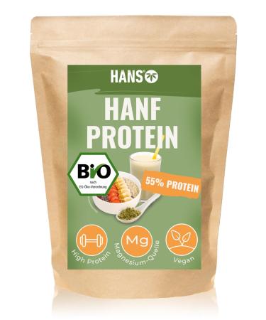 Organic hemp protein powder 1000g i 55% protein |Protein powder from Germany |Vegetable hemp powder without additives |Superfood protein powder with essential amino acidsVegan I Hans Brainfood Hanfprotein 55% 1 kg - Buy Online on GoSupps.com