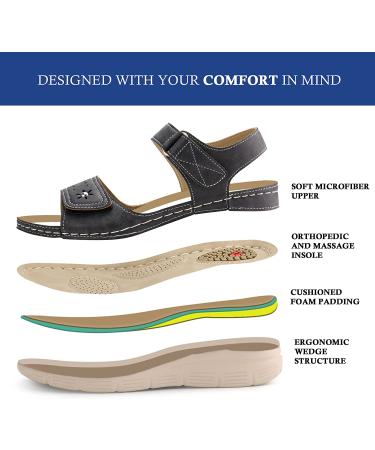 JABASIC Women's Orthotic Walking Sandals with Arch Support - Size 8 Black - Buy Online on GoSupps.com