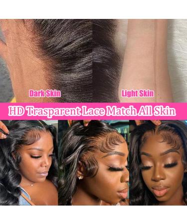 YELHADU Body Wave Human Hair Lace Front Wig 22 Inch 150% Density | Pre Plucked 13x4 HD Lace Frontal Wig for Women with Baby Hair | Natural Black - Buy Online on GoSupps.com