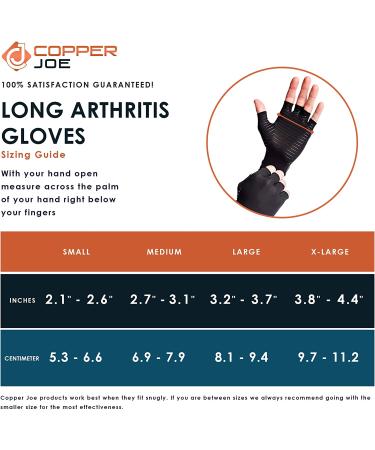 Copper Joe Long Arthritis Gloves - Extra Long Fit for Carpal Tunnel Relief - High Copper Content for Women & Men - Wrist Support, Large (1 Pair) - Buy Online on GoSupps.com