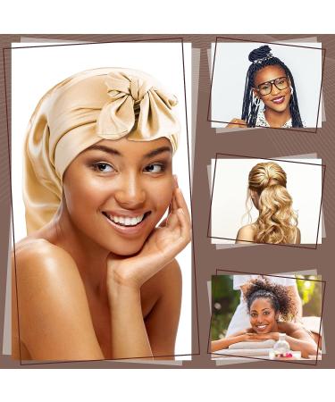 Leumoi 3 Pcs Long Satin Hair Bonnet Set | Soft Elastic Band | Silky Sleeping Cap for Braids & Curly Hair | Adjustable & Double Layer Design | Black, Champagne, Rose Gold - Buy Online on GoSupps.com