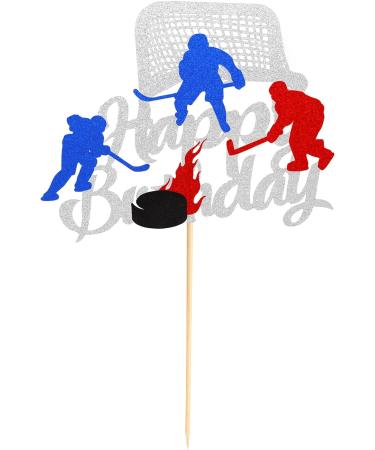 Arthsdite 1Pc Ice Hockey Cake Topper Happy Birthday Sign Sport Cake Decorations Puck Theme for Kids Girl Boy Man Women Birthday Party Supplies - Sliver Glitter Silver - Buy Online on GoSupps.com