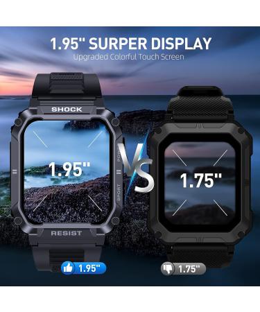 PUREROYI Military Smart Watch for Men - 1.95'' IP68 Waterproof with Bluetooth Call and 123 Sports Modes - Tactical Smartwatch for iPhone and Android - Black - Buy Online on GoSupps.com