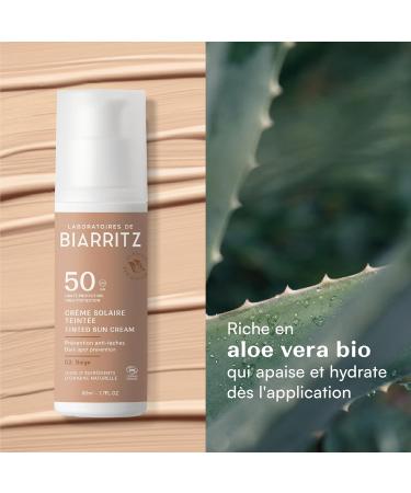 Laboratoires de Biarritz - Cr me Solaire Visage Teint e Beige - SPF50 - Certifi e Bio - Unifie le Teint et Pr vient l'Apparition de Taches - 50 ml - Fabriqu e en France Beige (nouvelle version) - Buy Online on GoSupps.com